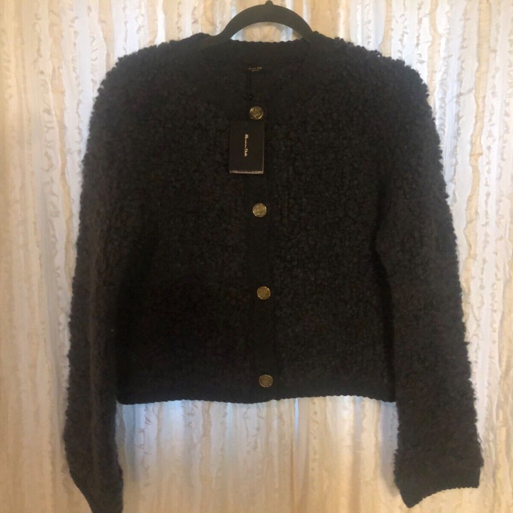 NWT MASSIMO DUTTI BOUCLE CARDIGAN LEAD/GRAY SIZE SMALL